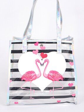 Flamingo Love Clear Tote Bag - Beach Bag- Transparent - Waterproof- NWT